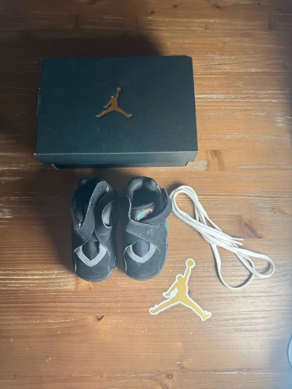 Jordan Baby Black Velcro Walker Shoes with Rainbow Accent